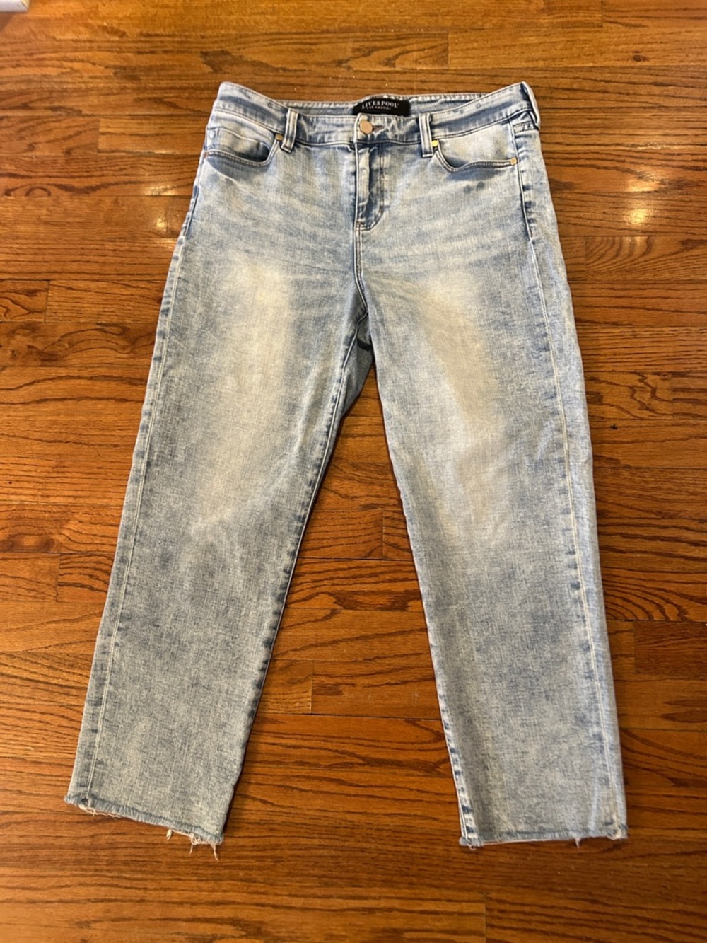 Liverpool , distressed cropped straight jeans